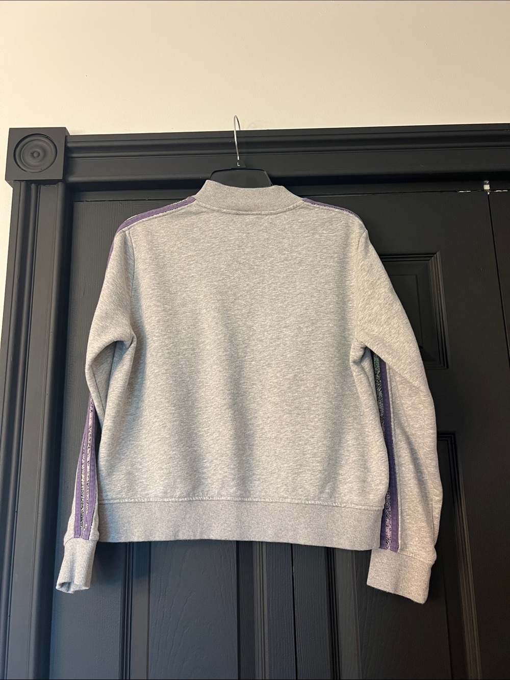 adidas Light Gray Half-Zip Pullover with Purple Stripes - Picture 6 of 7